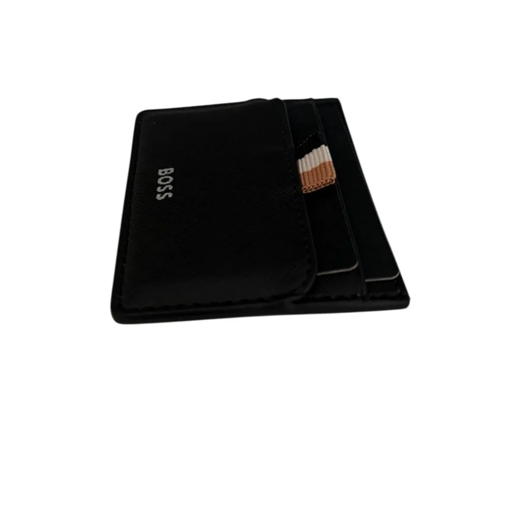BOSS | Zair Money Clip | Black Leather Wallet | Silver Hardware | NWT